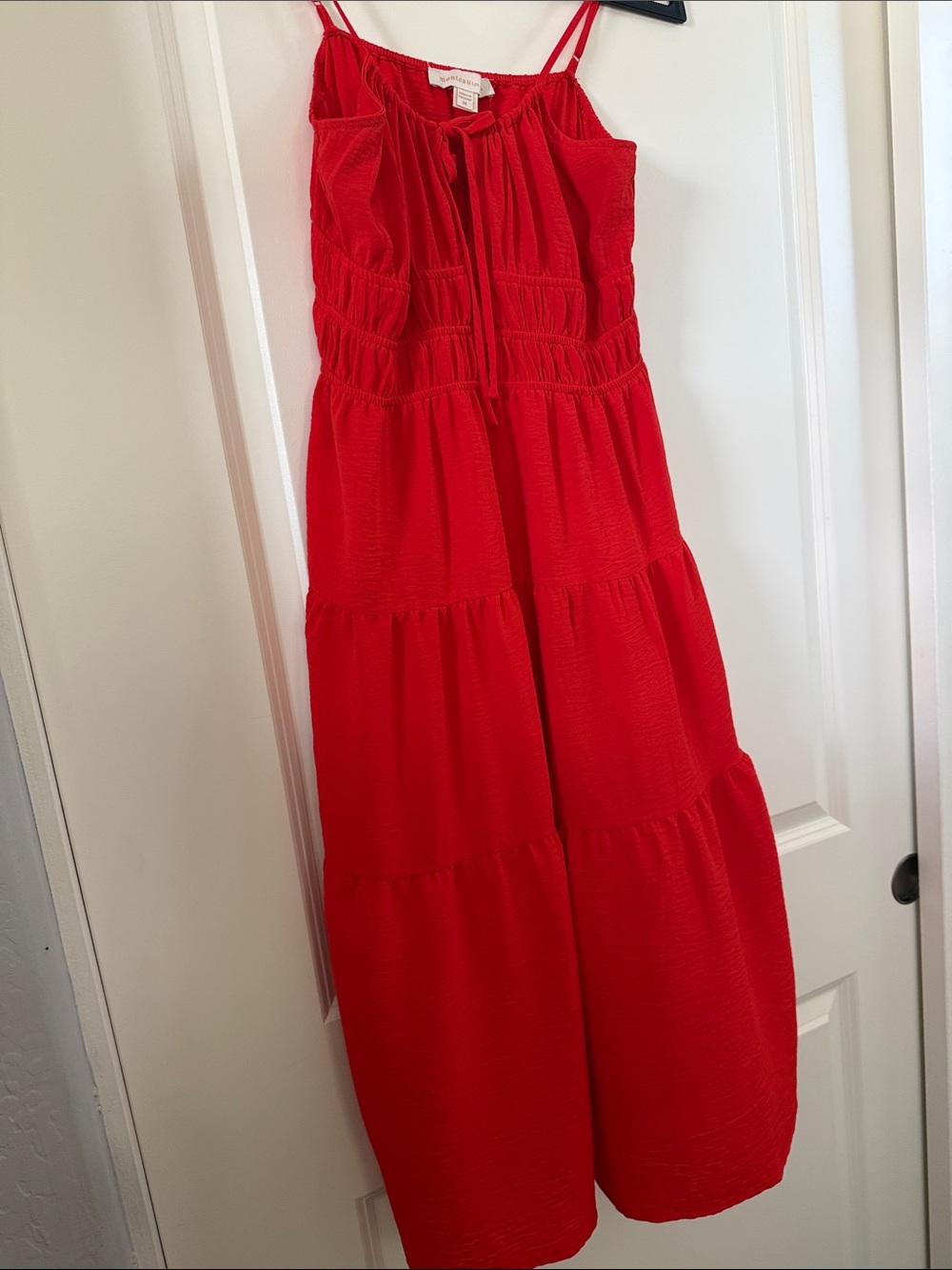Monteau Bright Red Tiered Midi Dress with Spaghetti Straps - Picture 4 of 4